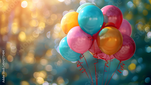 Joyful Celebration: Colorful Balloons Against a Blurred depth of field Background. 