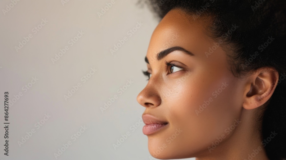 Woman with a serene expression, set against a simple background Woman with a serene expression, set against a simple background