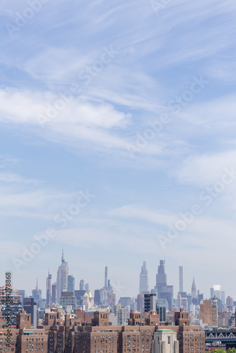 New York City buildings and sunset sky 