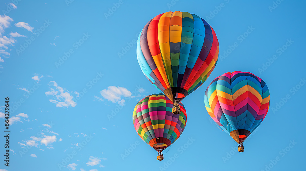 Obraz premium Joyful Celebration: Colorful Hot Air Balloons Against Clear Blue Sky