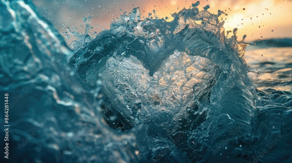 A heart formed by the meeting of two ocean waves, symbolizing the ebb and flow of emotions, the power of nature, and the depths of love against A heart formed by the meeting of two ocean waves, symbolizing the ebb and flow of emotions, the power of nature, and the depths of love against
