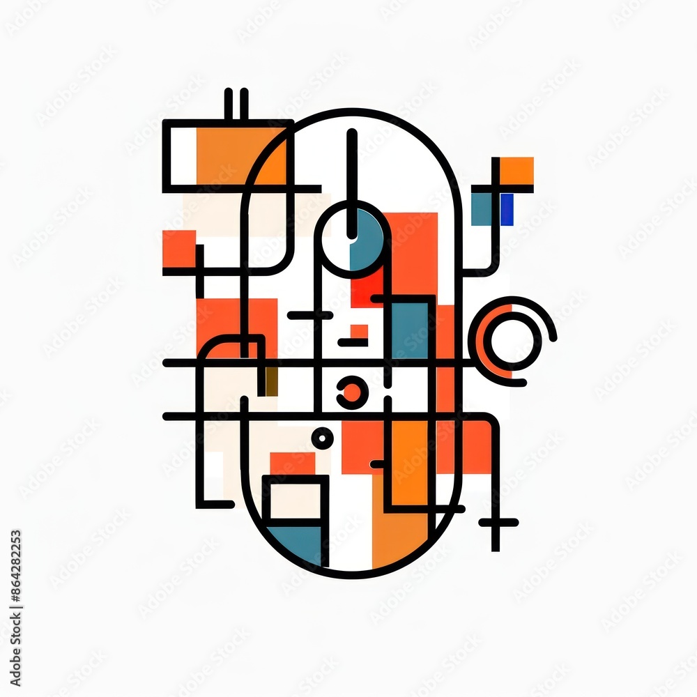 Abstract Geometric Composition in Orange, Blue and Black Abstract Geometric Composition in Orange, Blue and Black