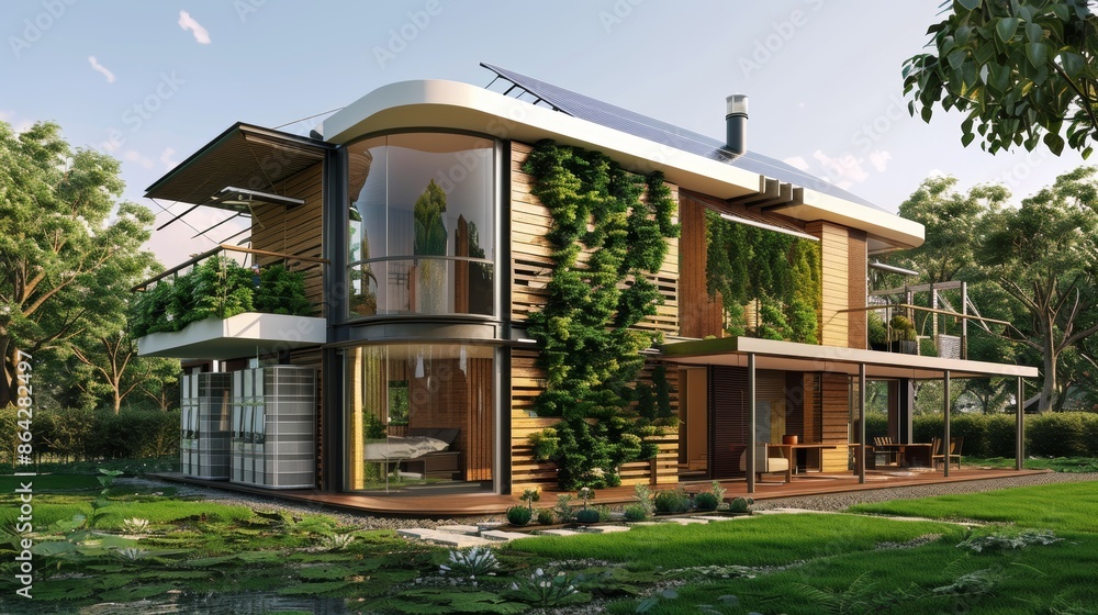 Modern Eco-Friendly Home with Rainwater Collection, Solar Panels, and Sustainable Architecture Design Modern Eco-Friendly Home with Rainwater Collection, Solar Panels, and Sustainable Architecture Design