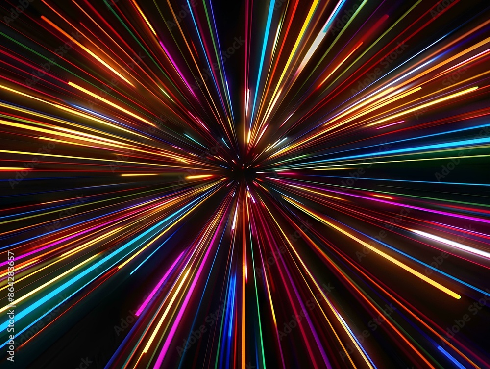 Colorful light streaks on a black background, a starburst effect, vibrant colors, a motion blur, speed lines, high-speed photography, a wide-angle lens, a night scene, a festive atmosphere. Colorful light streaks on a black background, a starburst effect, vibrant colors, a motion blur, speed lines, high-speed photography, a wide-angle lens, a night scene, a festive atmosphere.