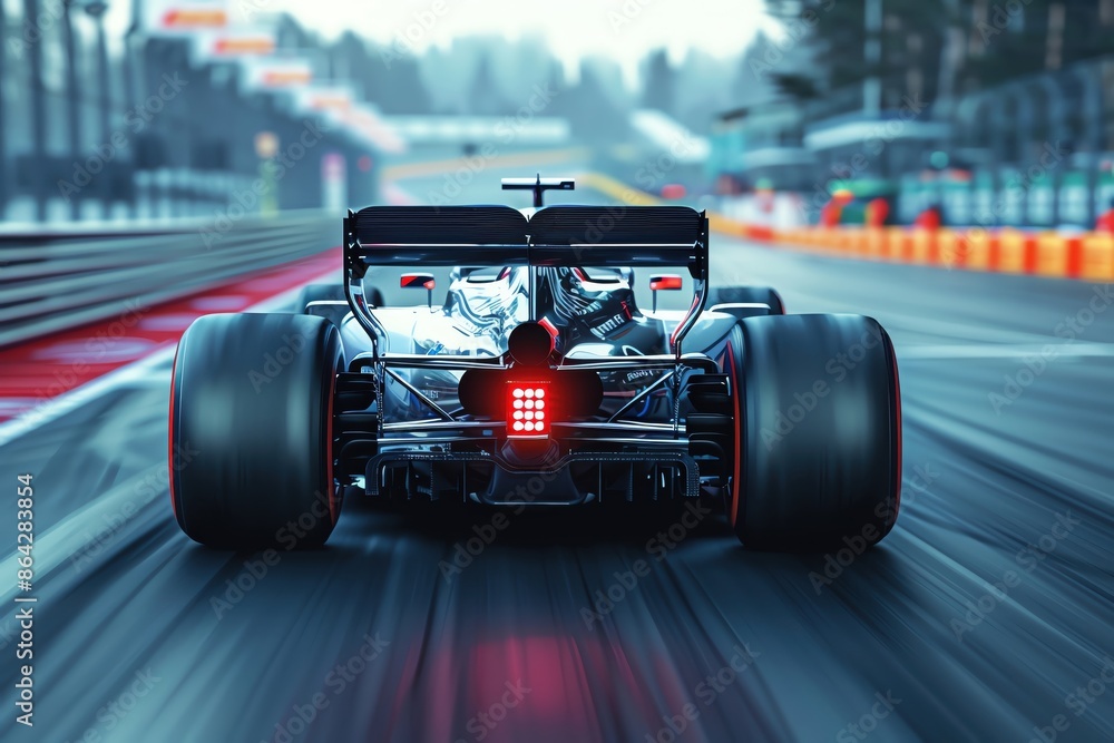 A Formula One race car speeds down the track, leaving a blur of motion in its wake. A Formula One race car speeds down the track, leaving a blur of motion in its wake.