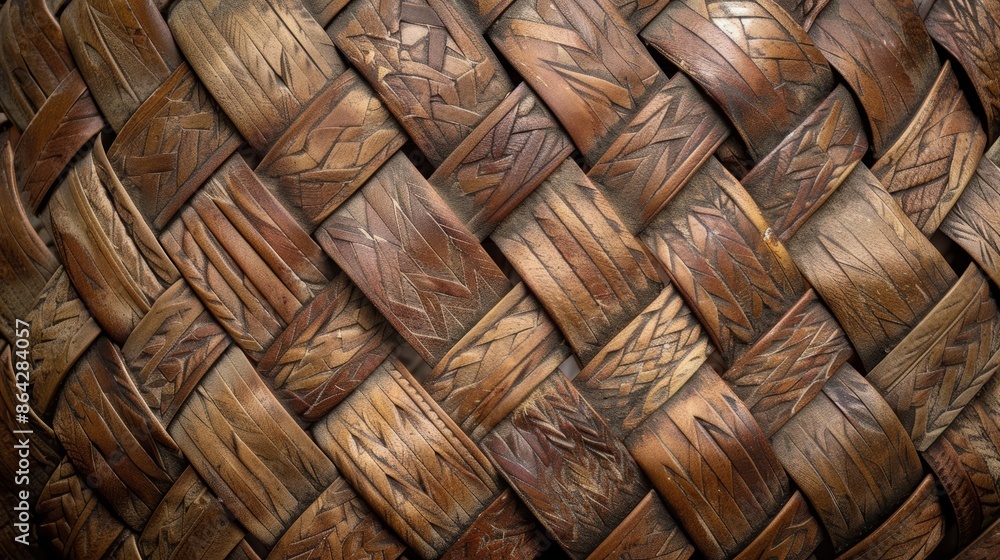 Obraz premium Intricate Patterns on Woven Basket Texture - Handcrafted Artistry in Focus