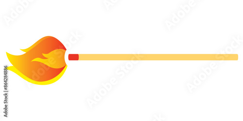 An Illustration Of A Burning Matchstick. Vintage Icon Of Match With Flame. Isolated On Transparent Background.