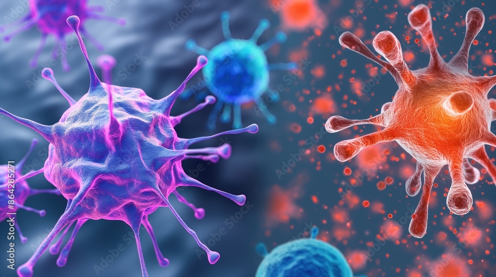 Obraz premium Comparison of healthy cells and cancerous cells