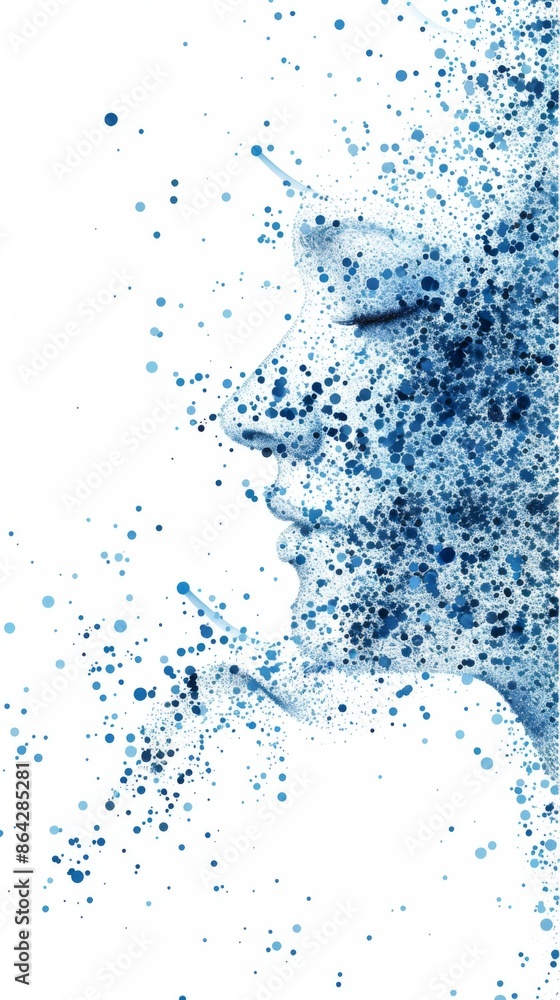 An image of a face made of blue dots, an asactic image of a face. An image of a face made of blue dots, an asactic image of a face.