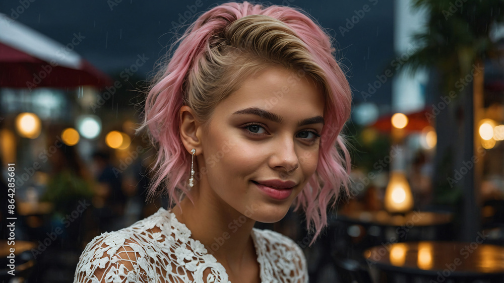 Obraz premium Photo of a beautiful model smiling. Restaurant-12