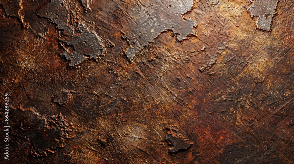 Fototapeta premium Rustic Metal Surface with Texture: Close-up Shot of Weathered Metal with Rust and Scratches for Industrial Backgrounds or Grunge Designs