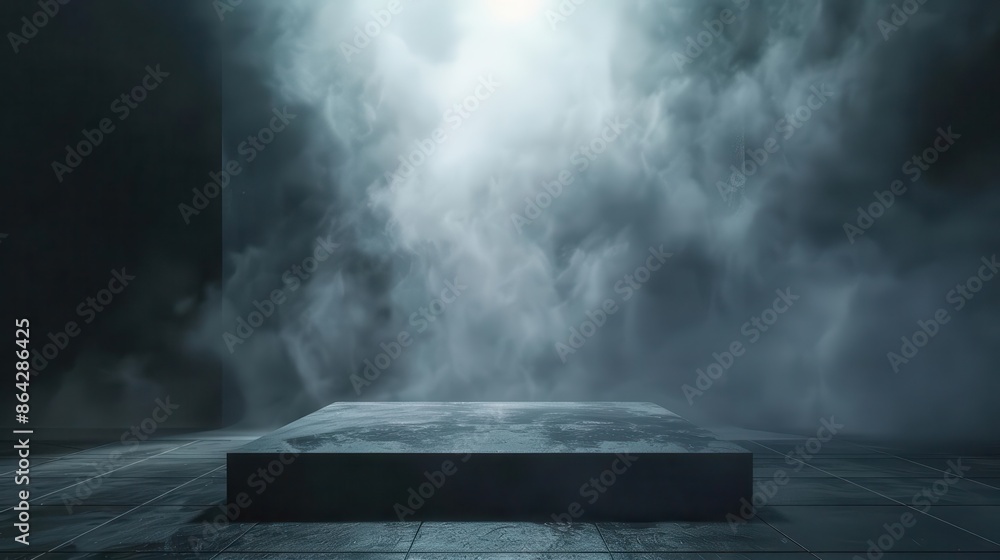atmospheric storm in the dark with smoke eerie concrete platform 3d render atmospheric storm in the dark with smoke eerie concrete platform 3d render
