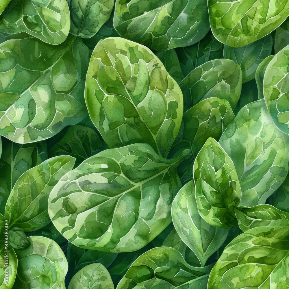 Fototapeta premium watercolor Spinach on vintage olive background, seamless repeating pattern, minimal pattern, high contrasty 