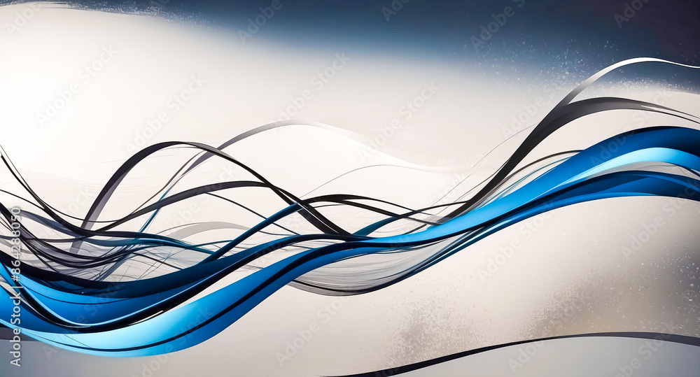 Naklejka premium Abstract blue and black waves on white background