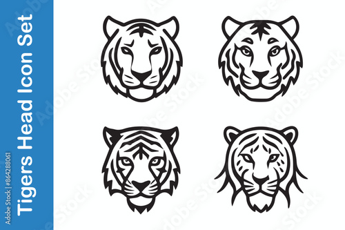 Tigers line Icons set with editable vector collections. 