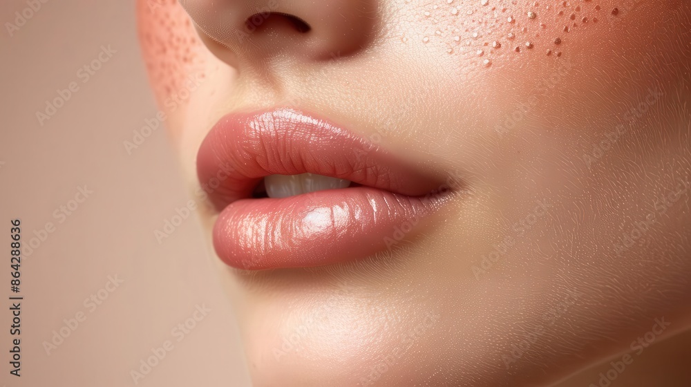 Obraz premium close up of a woman's lips with freckles