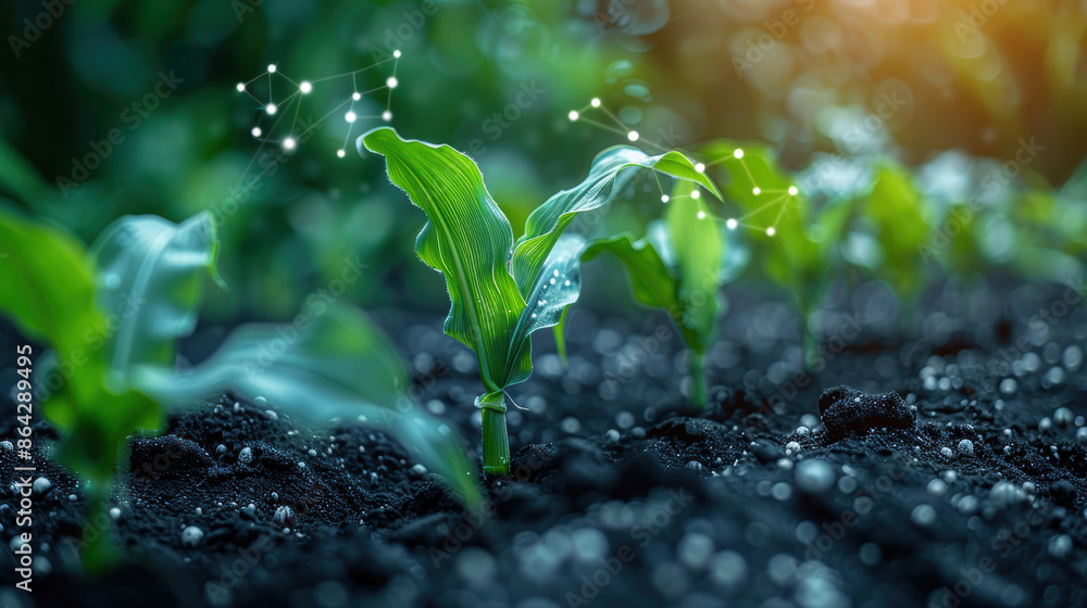 A beautiful close-up of a young corn plant growing in the rich, A beautiful close-up of a young corn plant growing in the rich,