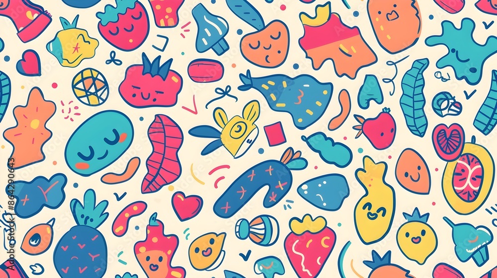 Fototapeta premium Playful Abstract Blob Shapes in Vibrant Pastel Colors and Patterns