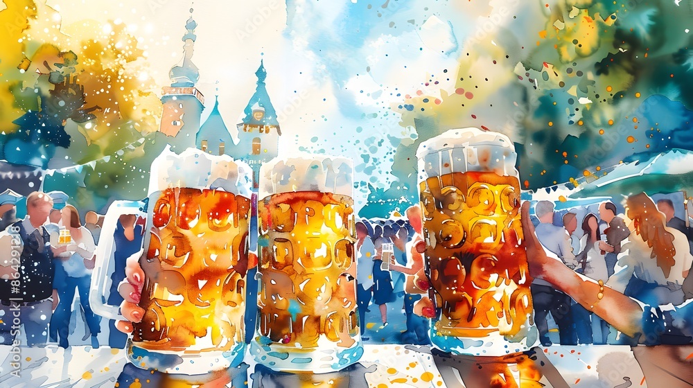 large beer steins celebration with people in traditional Bavarian attire large beer steins celebration with people in traditional Bavarian attire