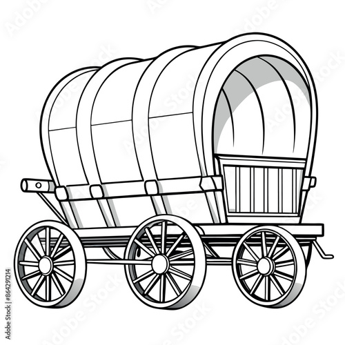 A generative AI drawing of a covered wagon in black and white
