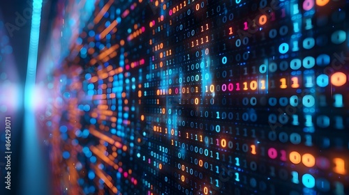 Wallpaper Mural Blurry Artificial Intelligence Lab with Binary Code Projections and Ample Copy Space Torontodigital.ca