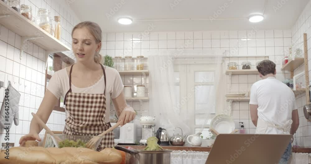 Couple preparing ingredients for cooking food at home Couple preparing ingredients for cooking food at home
