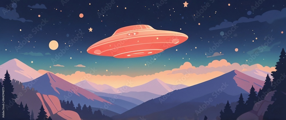 illustration UFO in the sky illustration UFO in the sky
