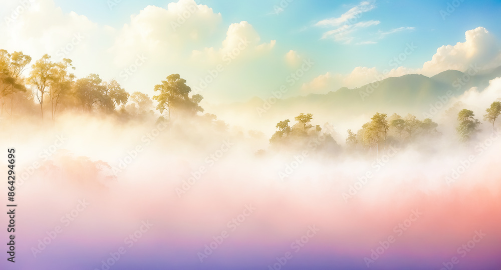 Fototapeta premium Misty Mountain Landscape with Soft Colors