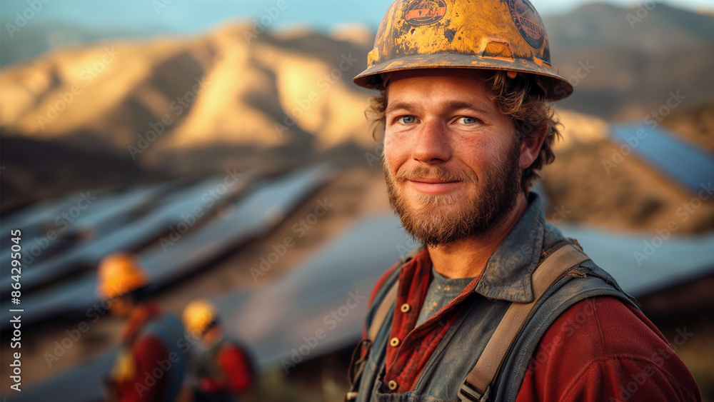 Smiling Worker in a Solar Farm at Sunset
Smiling Worker in a Solar Farm at Sunset