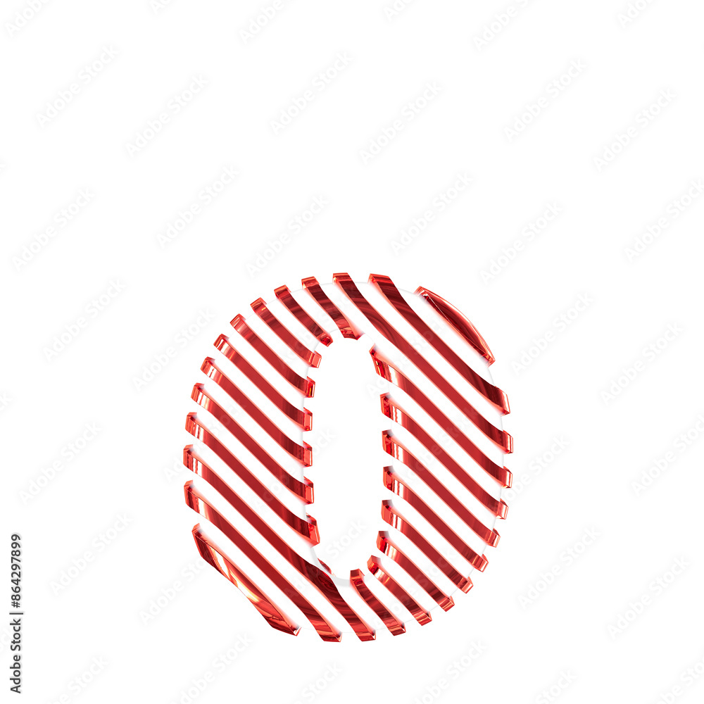 White symbol with red diagonal ultra thin straps. letter o