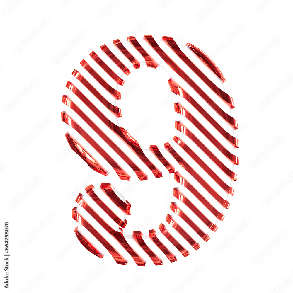 Fototapeta premium White symbol with red diagonal ultra thin straps. number 9