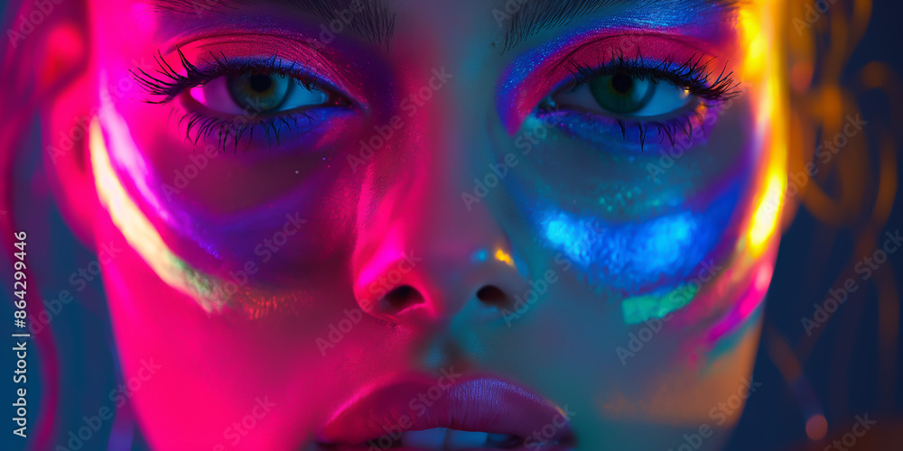 Closeup of a woman's face with colorful makeup. Closeup of a woman's face with colorful makeup.