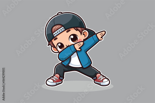 vector cute cool boy dabbing pose cartoon vector icon illustration