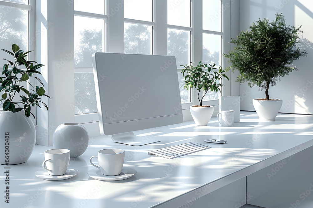 modern office interior with laptop modern office interior with laptop