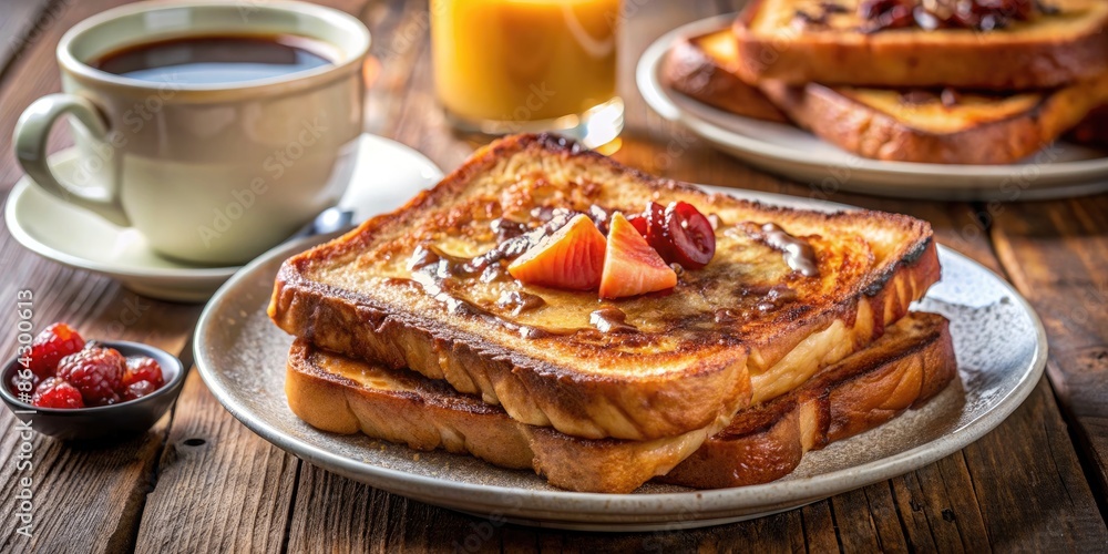 Classic French toast with sliced strawberries. Classic French toast with sliced strawberries.