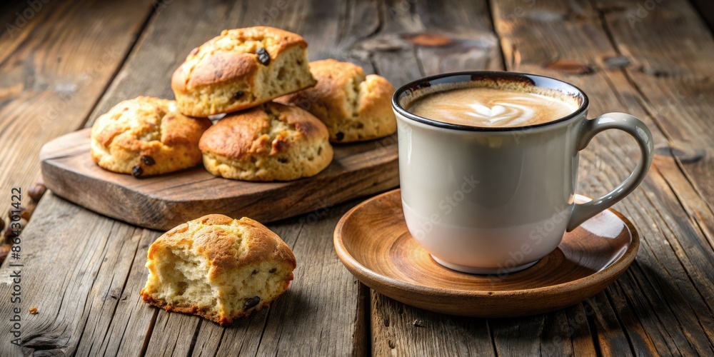 Freshly baked scones with a cup of coffee. Freshly baked scones with a cup of coffee.