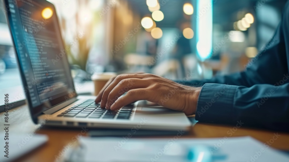 Man hands typing on a laptop keyboard Man hands typing on a laptop keyboard