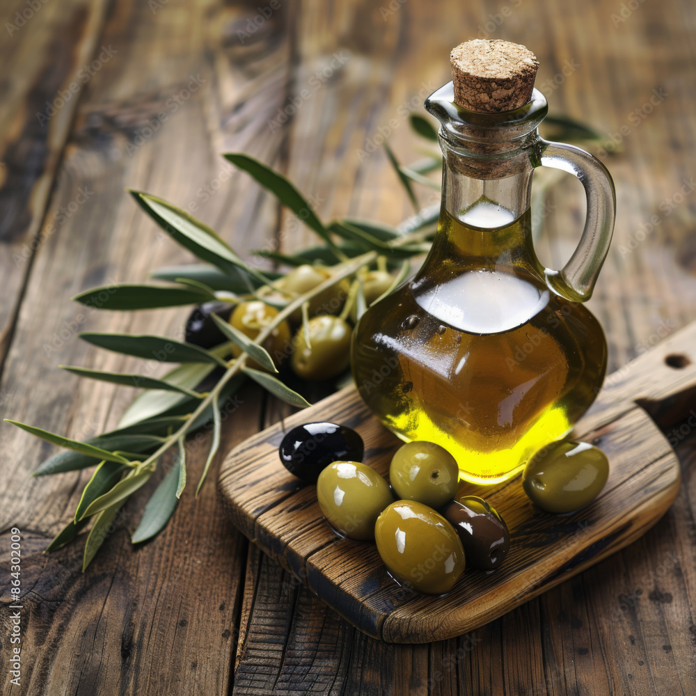 OLIVE OIL IN A WOODEN BACKGROUND OLIVE OIL IN A WOODEN BACKGROUND