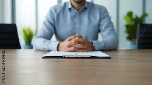 HR manager mediating a conflict resolution meeting between two employees, using a conference table and documents, welllit setting, sharp focus