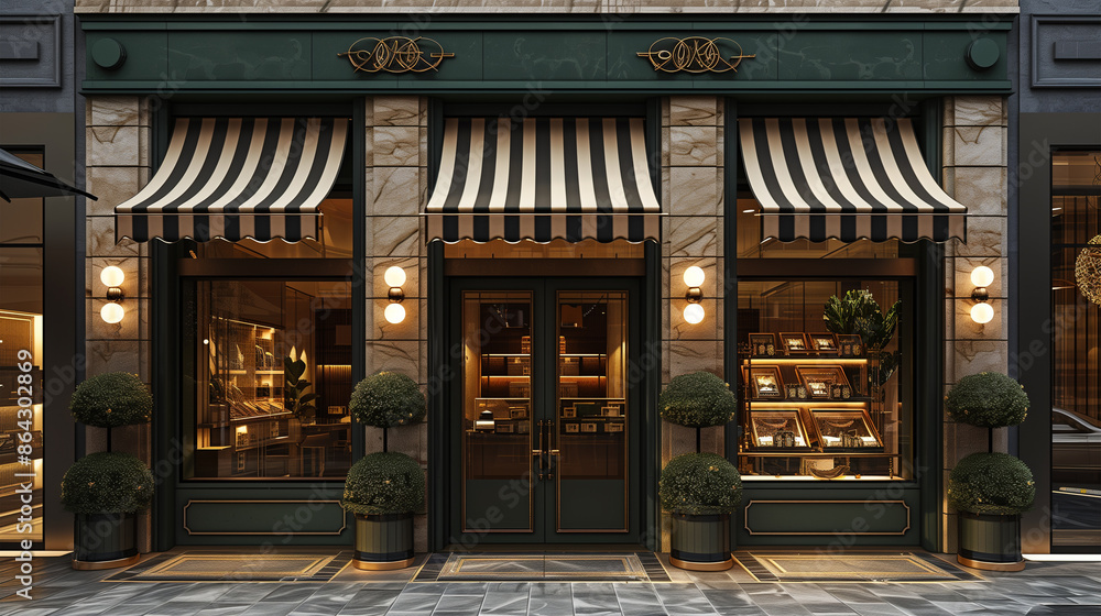 A façade of a traditional French-style fashion boutique store A façade of a traditional French-style fashion boutique store