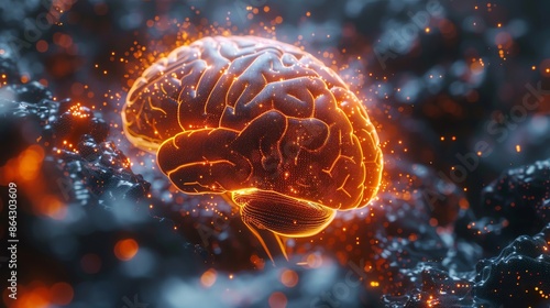 Wallpaper Mural A vibrant, glowing human brain illuminated against a dark, abstract background, symbolizing intelligence, innovation, and neural activity. Torontodigital.ca