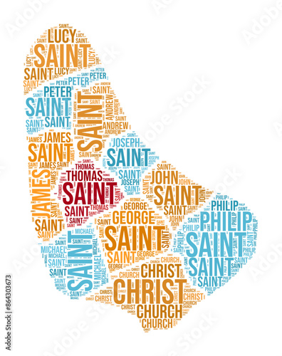 Barbados word cloud in the shape of the country with regional divisions. Typography style vector illustration.