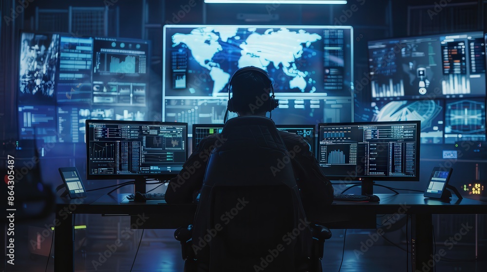 Cybersecurity Specialist Working in a Monitoring Room Cybersecurity Specialist Working in a Monitoring Room