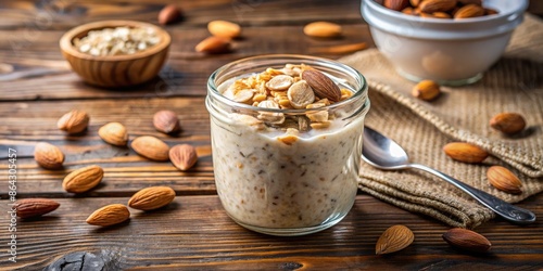 Overnight oats with almonds and honey.
