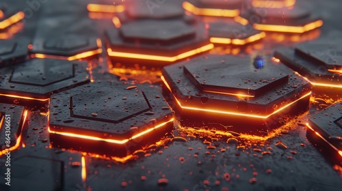 Abstract futuristic technology design with illuminated hexagons in a dynamic background