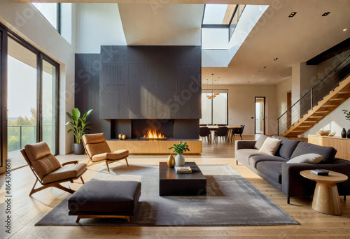 A beautiful photo of a modern luxury living room apartment minimalistic contemporary living