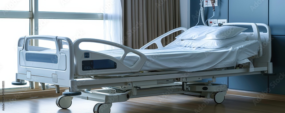Hospital bed with an IV and monitoring equipment, hospital bed, advanced medical treatment Hospital bed with an IV and monitoring equipment, hospital bed, advanced medical treatment