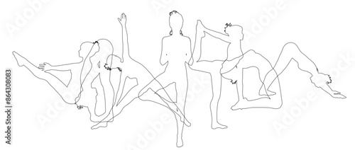 Silhouette yoga pilates women poses set. Active sports people healthy players fitness silhouettes concept.