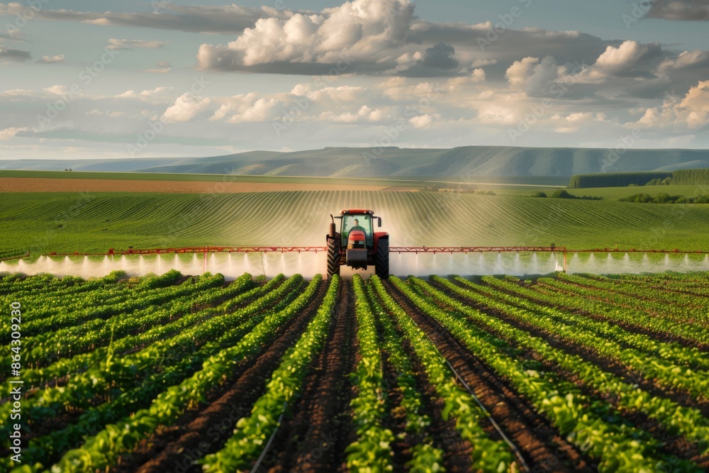 Tractor spraying pesticides and fertilizers on field Tractor spraying pesticides and fertilizers on field