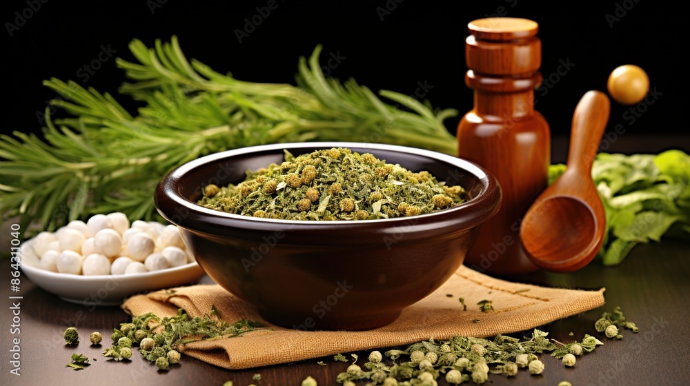 herbs and spices on wooden background herbs and spices on wooden background